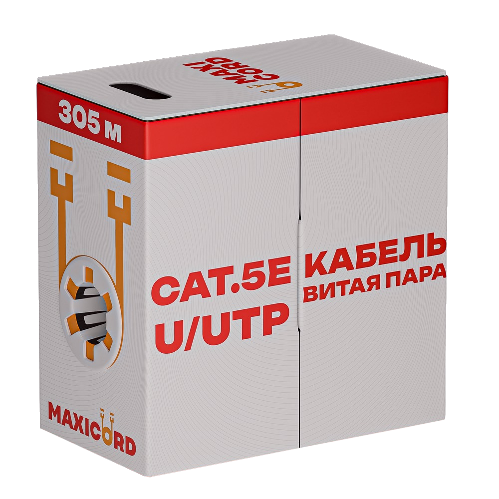 Кабель витая пара Maxicord кат.5е U/UTP4 CU 24AWG LSZH нг(А)-HF, серый, 305 м