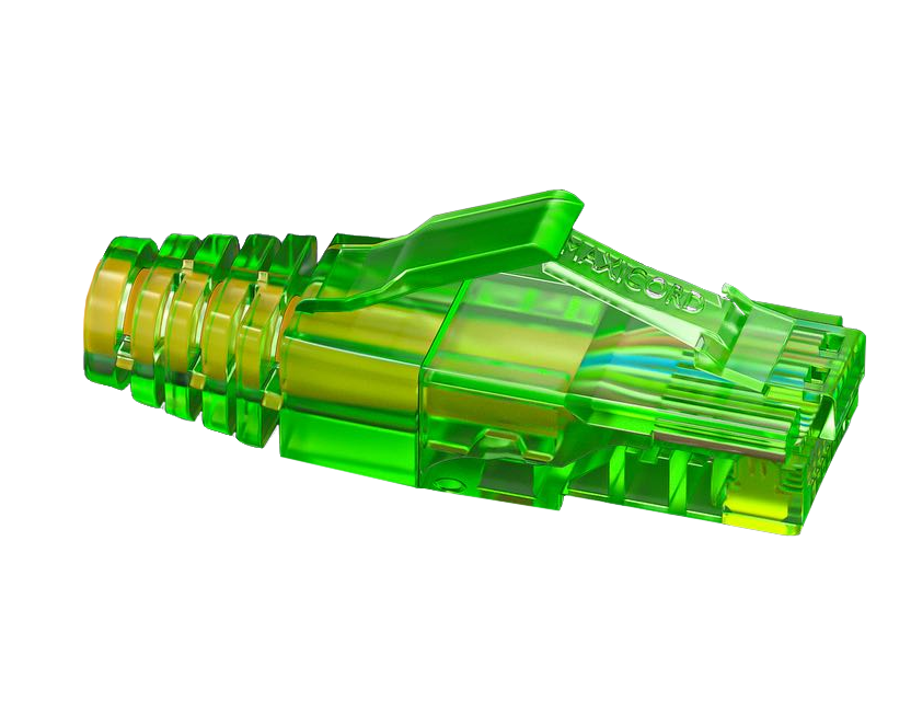Комплект Maxicord, коннектор RJ-45(8P8C) кат.5е, защитный колпачок, зеленый 100 шт